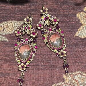 Michal Negrin Burgundy and Gold Earrings